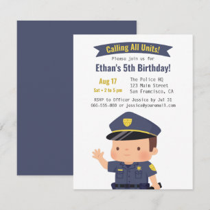 Invitation Fête d'anniversaire d'un garçon officier de police