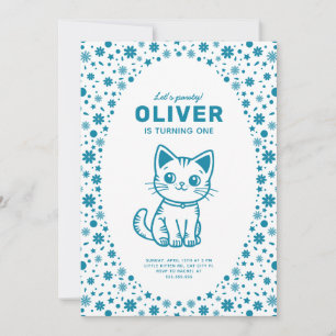 Invitation Fête d'anniversaire d'un petit garçon avec un chat