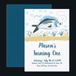 Invitation Fête d'anniversaire d'un poisson tournant sur un t<br><div class="desc">Invitation de fête de poisson dessinée à la main</div>