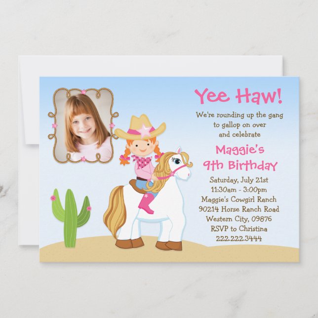 Invitation Fête d'anniversaire d'une chevelure rouge de (Devant)