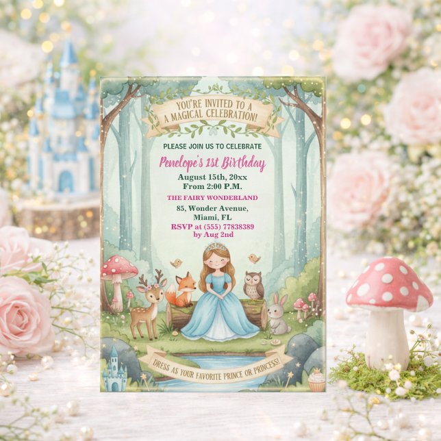 Invitation Fête d'anniversaire d'une princesse avec des anima (Créateur téléchargé)
