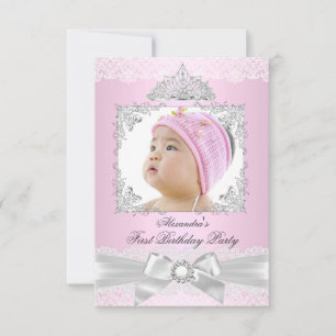 Invitation Fête d'anniversaire d'une princesse rose et argent