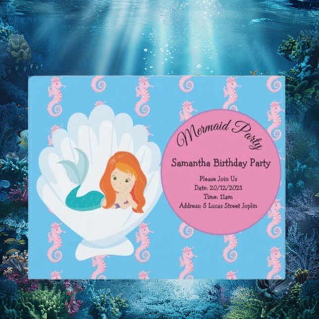 Invitation Fête d'anniversaire d'une sirène à éclaboussure (Magical Mermaid Birthday Party Design)