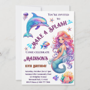 Invitation Fête D'Anniversaire D'Une Sirène De Splash