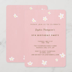 Invitation Fête d'anniversaire Dusty Rose mignonette Daisies