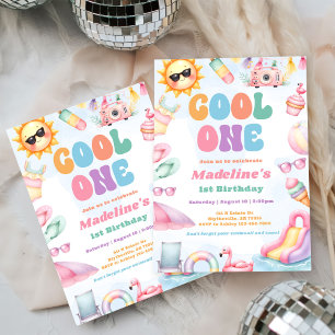 Invitation Fête d'anniversaire Editable Summer Cool One 1 an 
