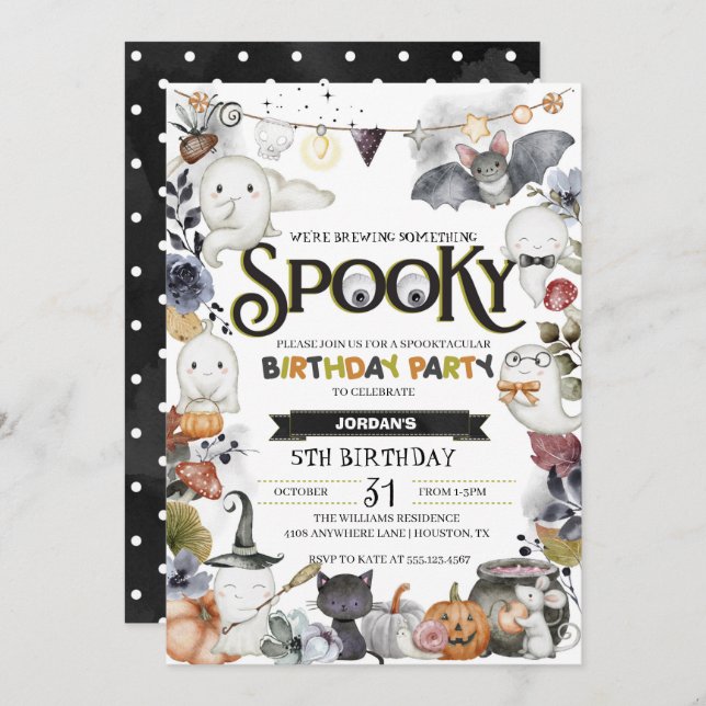 Invitation Fête d'anniversaire éffrayante Cute Ghost (Devant / Derrière)