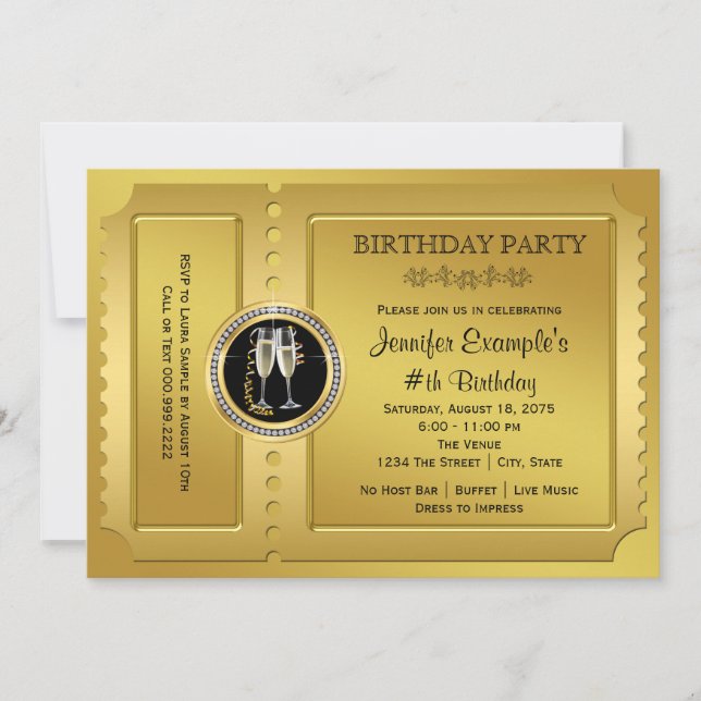 Invitation Fête d'anniversaire élégant billet d'or (Devant)