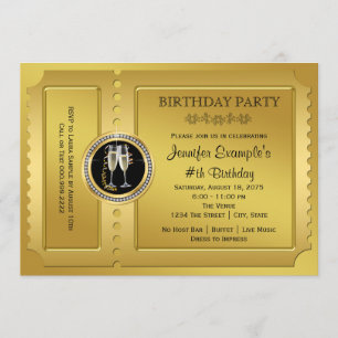 Invitation Fête d'anniversaire élégant billet d'or