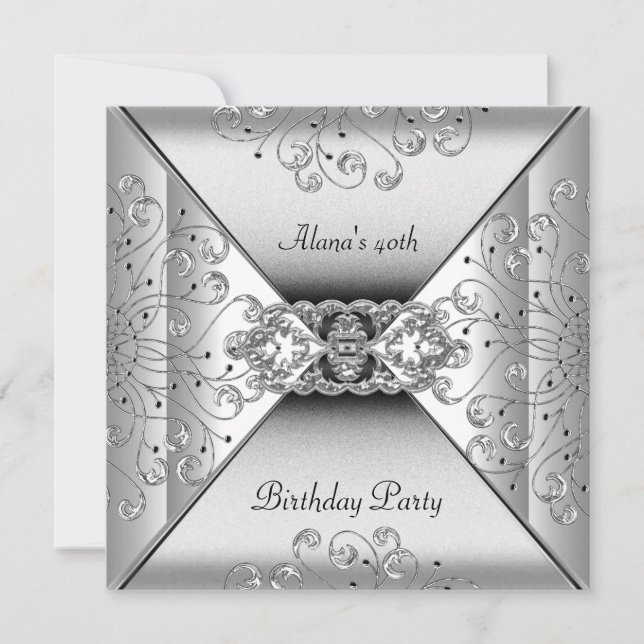 Invitation Fête d'anniversaire Élégant Blanc Argenté (Devant)