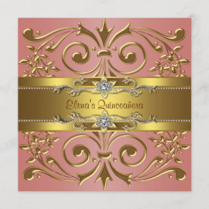 Invitation Fête d'anniversaire Elégant Coral and Gold