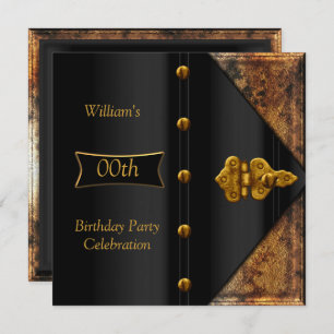 Invitation Fête d'anniversaire Elégant Mens Rusty Gold Noir