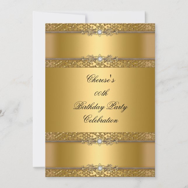 Invitation Fête d'anniversaire Élégant Or Diamant (Devant)