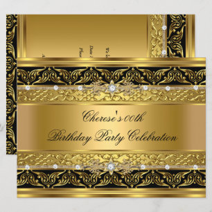 Invitation Fête d'anniversaire Élégant Or Diamant Noir Bordur