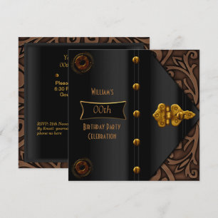 Invitation Fête d'anniversaire Élégant Or Noir Steampunk