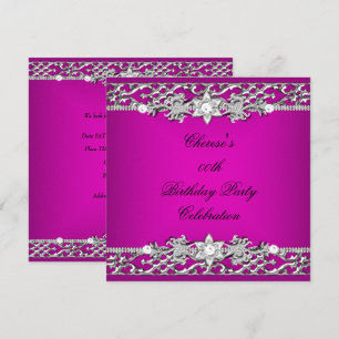 Invitation Fête d'anniversaire Élégant Rose Chaud Argent Diam