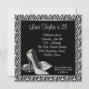 Invitation Fête d'anniversaire élégant Zèbre Talon Haut