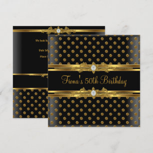 Invitation Fête d'anniversaire élégante 50 ans Tache d'or Noi