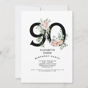 Invitation Fête d'anniversaire élégante 90 ans Rose rose