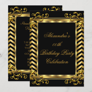Invitation Fête d'anniversaire élégante à chevron noir floral