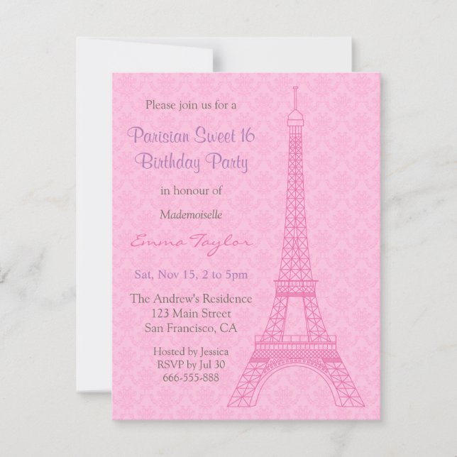 Invitation Fête d'anniversaire élégante à Damas Eiffel Tower  (Devant)