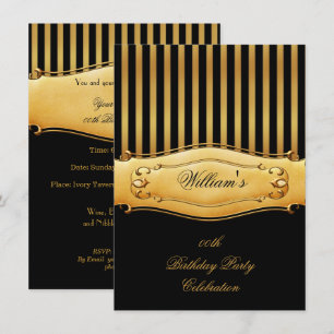 Invitation Fête d'anniversaire élégante à rayures noires et o
