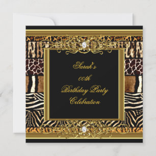 Invitation Fête d'anniversaire élégante animaux mixtes noir o