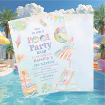 Fête d'anniversaire élégante aquarelle piscine 3