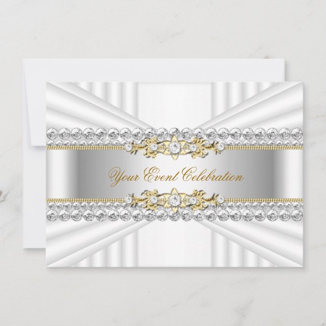 Invitation Fête d'anniversaire élégante argent et or blanc (Devant)