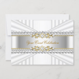 Invitation Fête d'anniversaire élégante argent et or blanc