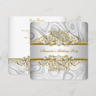 Invitation Fête d'anniversaire élégante argent or dentelle di