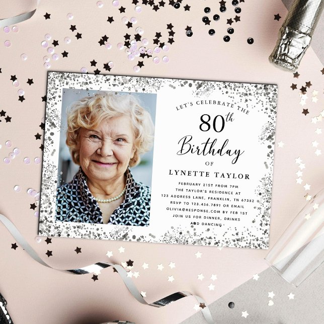 Invitation Fête d'anniversaire élégante argentée pour 80 ans (Créateur téléchargé)
