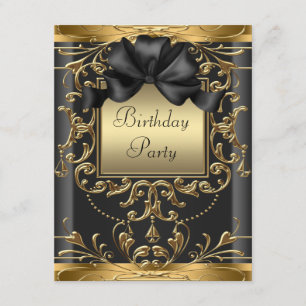 Invitation Fête d'anniversaire élégante Art déco noir et or