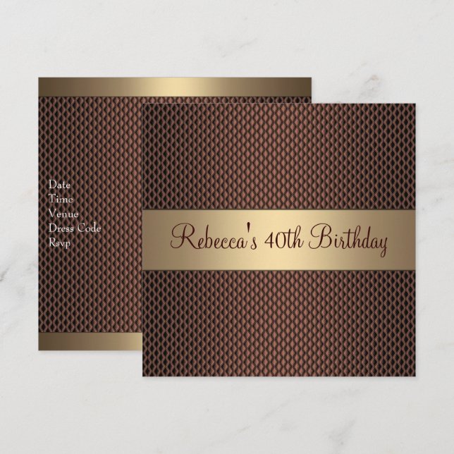 Invitation Fête d'anniversaire élégante au chocolat pour les  (Devant / Derrière)