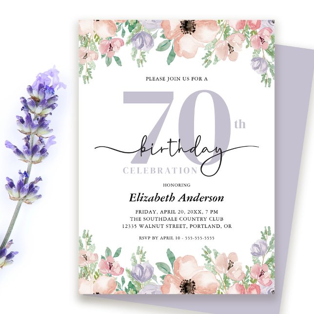Invitation Fête d'anniversaire élégante aux fleurs pastel pou (Créateur téléchargé)