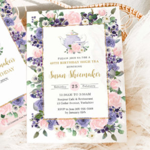 Invitation Fête d'anniversaire élégante aux fleurs roses et v