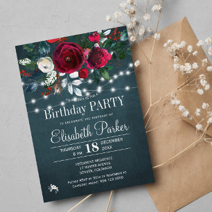 Invitation Fête d'anniversaire élégante aux pivoines rouges h