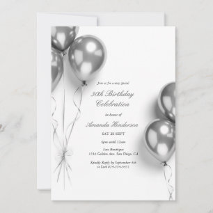 Invitation Fête d'anniversaire élégante avec ballons argentés