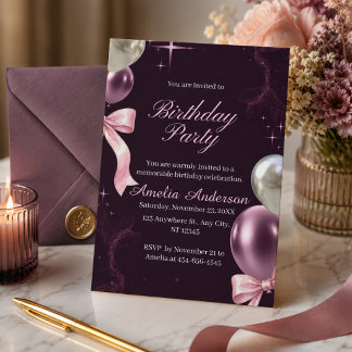 Invitation Fête d'anniversaire élégante avec ballons roses et