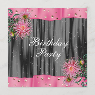 Invitation Fête d'anniversaire élégante avec des dahlias noir