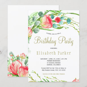 Invitation Fête d'anniversaire élégante avec des roses de jar