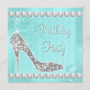 Invitation Fête d'anniversaire élégante avec diamants et bleu