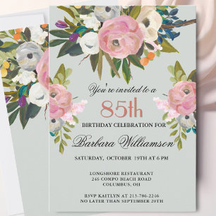 Invitation Fête d'anniversaire élégante avec fleurs peintes à