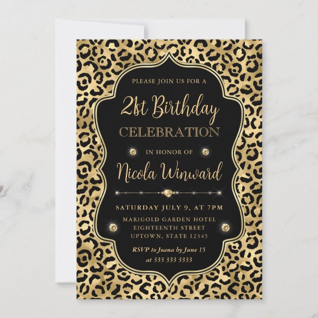 Invitation Fête d'anniversaire élégante avec imprimé léopard  (Devant)