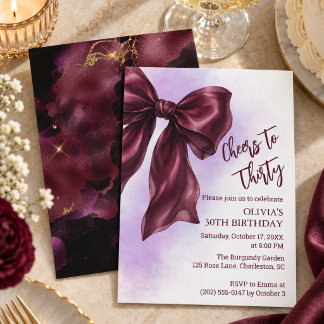 Invitation Fête d'anniversaire élégante avec nœud coquette bo