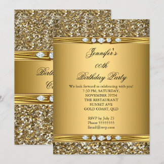 Invitation Fête d'anniversaire élégante avec paillettes dorée