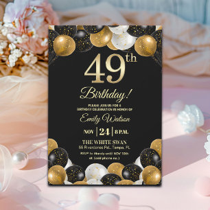 Invitation Fête d'anniversaire élégante avec paillettes noire