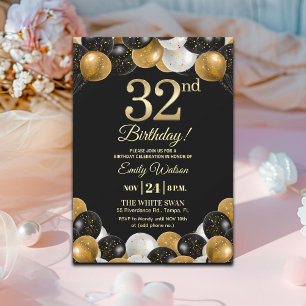 Invitation Fête d'anniversaire élégante avec paillettes noire