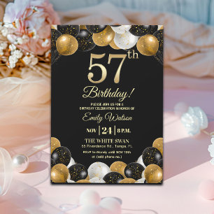 Invitation Fête d'anniversaire élégante avec paillettes noire