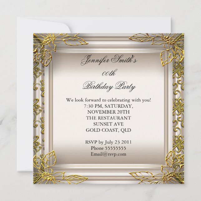 Invitation Fête d'anniversaire élégante beige crème damassé (Devant)